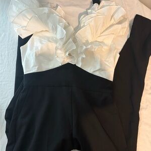 New York & Company Black and White Ruffled Jumpsuit